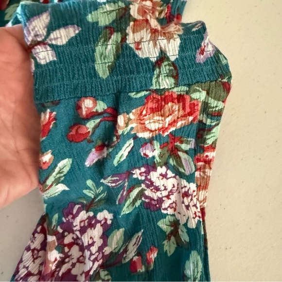 Umgee Floral Boho Dress Keyhole Dark Jade Peasant Tunic Hippie Women’s Size S - Picture 10 of 15